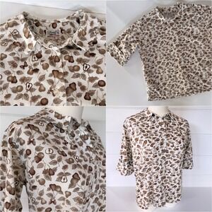 Vtg 1950s Shapely Cotton RollUp Sleeve Collared Harvest Fall Autumn Thanksgiving